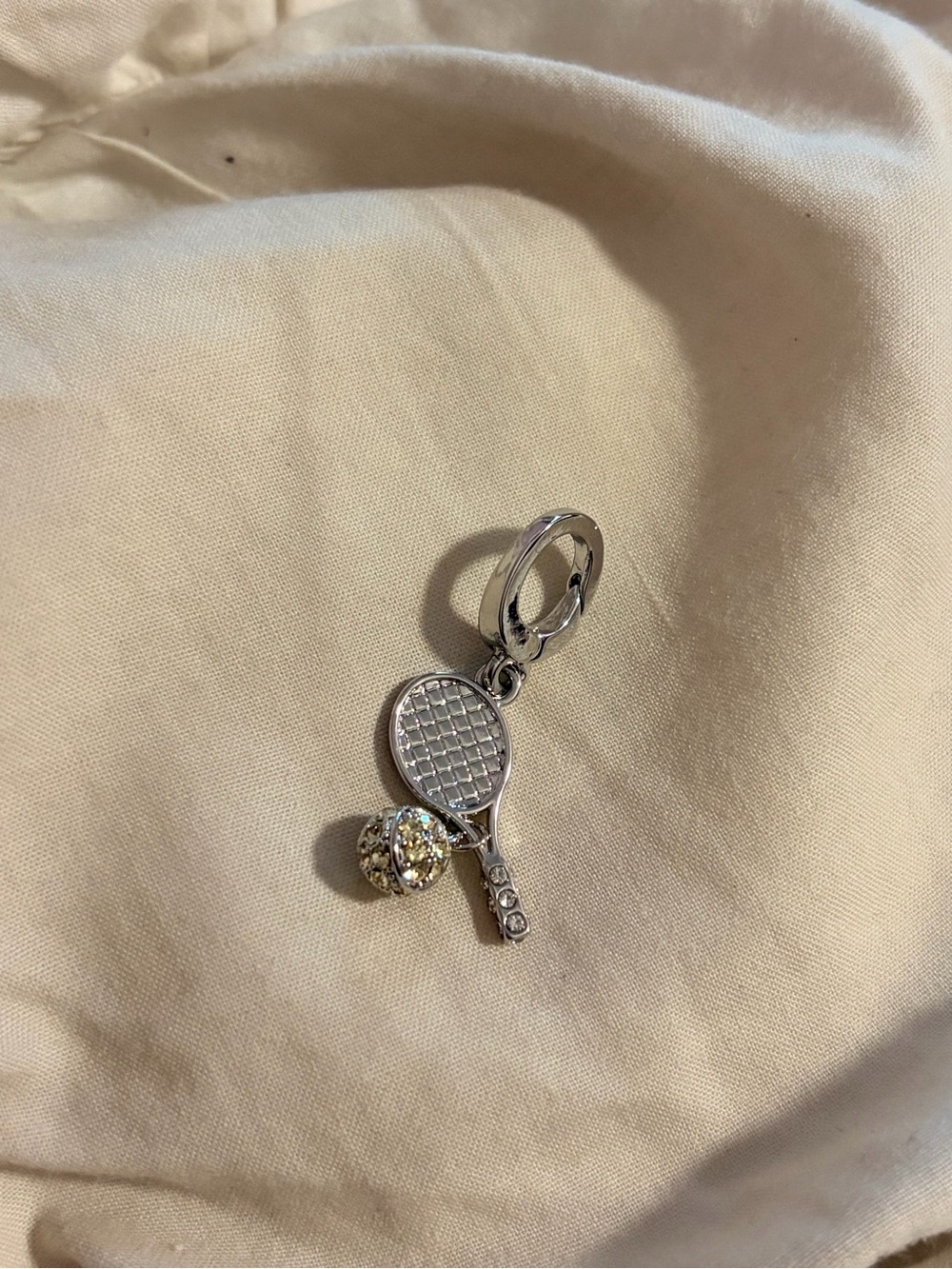Free People Silver Tennis Racket Charm with Sparkling Clear Ball